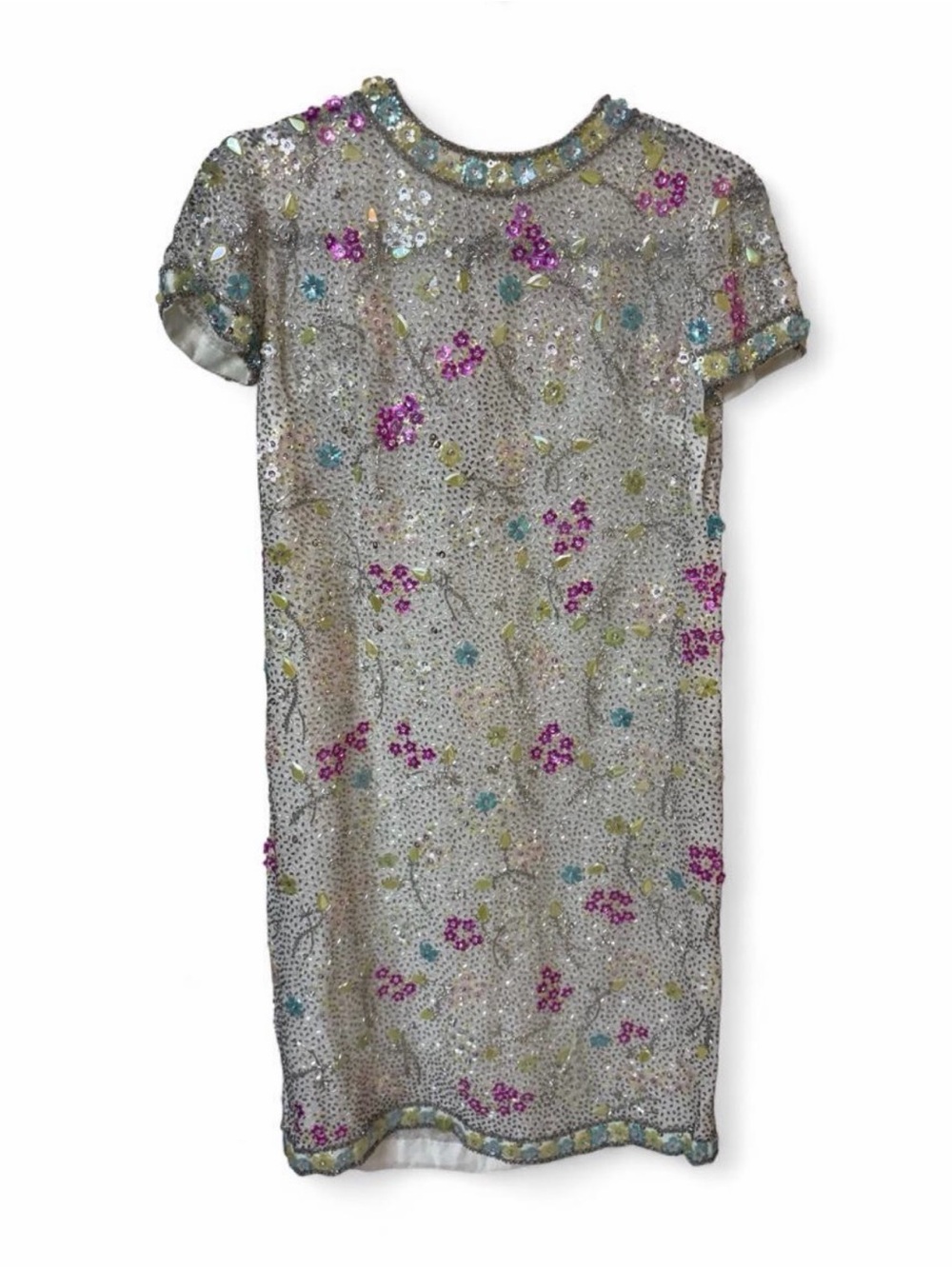 60’s Victoria Royal Hand Beaded Floral Shift Dress XS 0/2